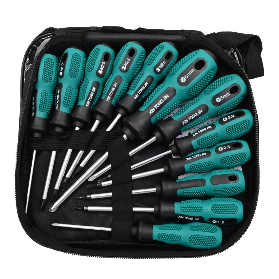 Screwdriver Set in Bag, 12 Piece, Flat, Phillips and Triangle tips