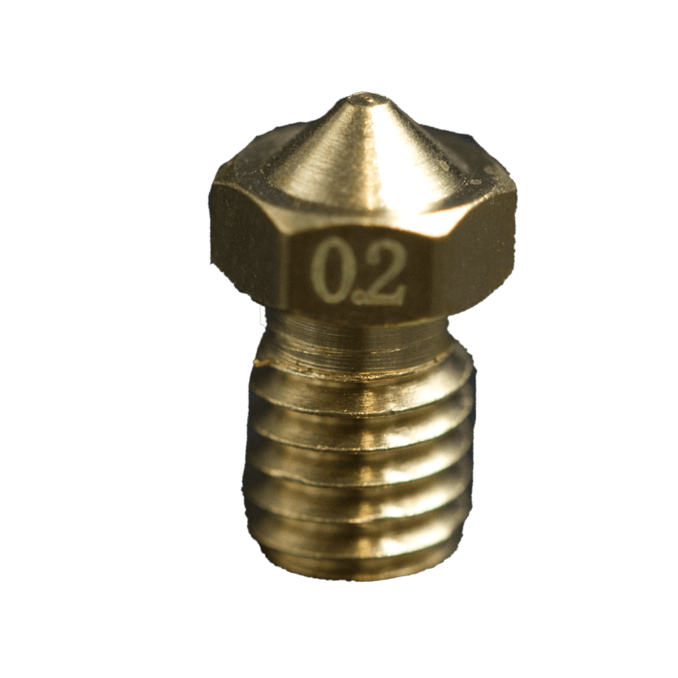 Brass Nozzle compatible with E3D Metal Hot End, 0.2mm Nozzle, 1.75mm Filament
