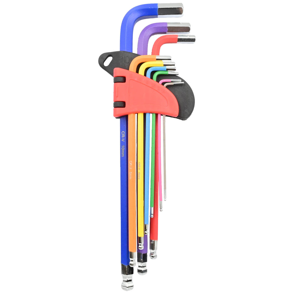Coloured Allen Key Set, 9 Piece, Metric, Long Length