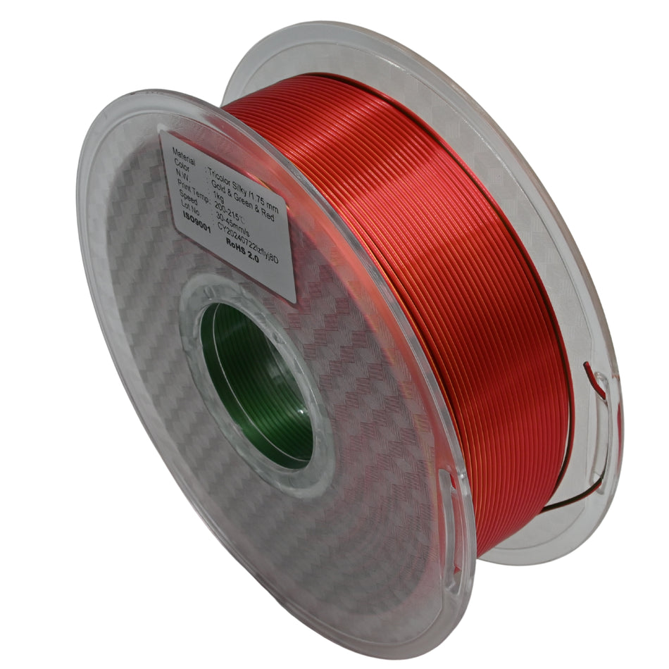 CRON Silk Filament, 1kg, 1.75mm, Tri-Colour Gold, Green & Red