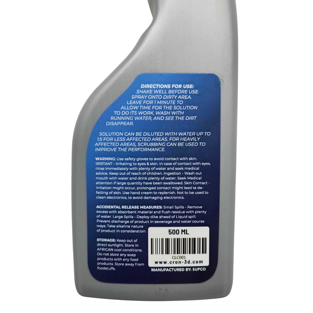 Spray bottle labeled 'Cron Laser Cleaner' on a white background