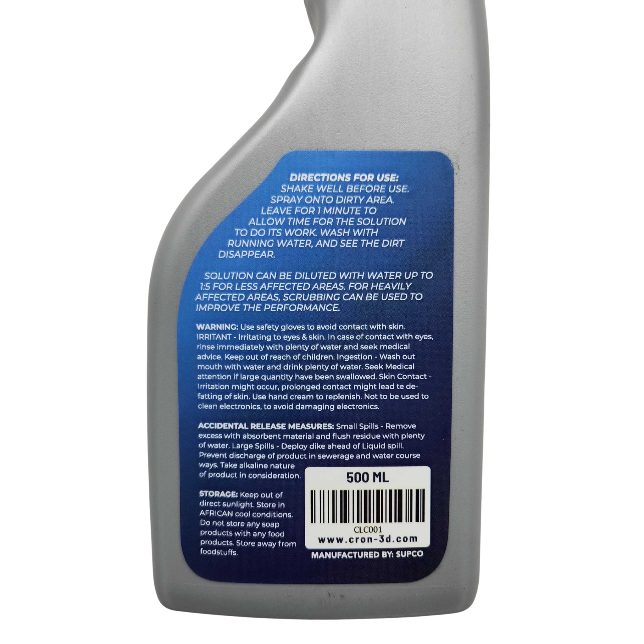 Spray bottle labeled 'Cron Laser Cleaner' on a white background