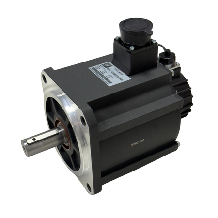 Black AC Servo Motor with a silver shaft on a white background
