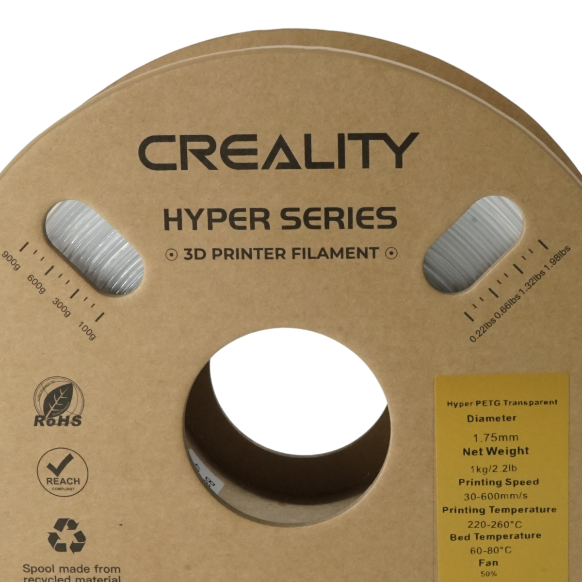 Creality Hyper PETG Filament, 1.75mm, 1kg, Transparent