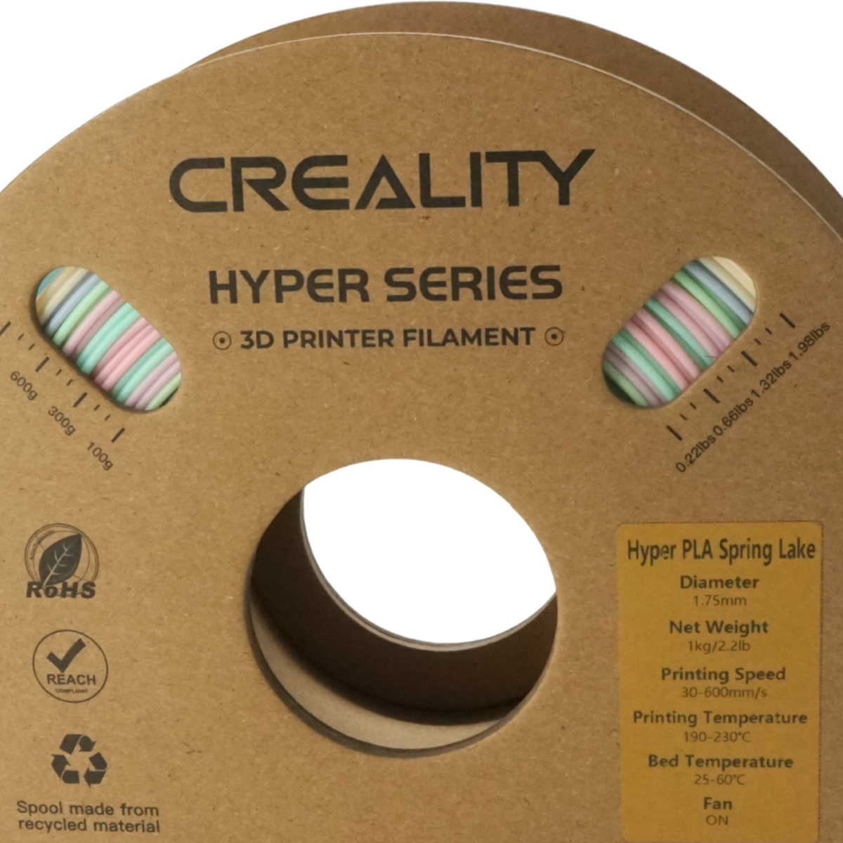 Creality Hyper Rainbow PLA Filament, Early Spring Lake, Short Gradient, 1Kg