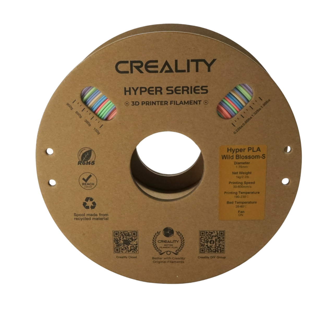 Creality Hyper Rainbow PLA Filament, Wild Blossom, Short Gradient, 1Kg