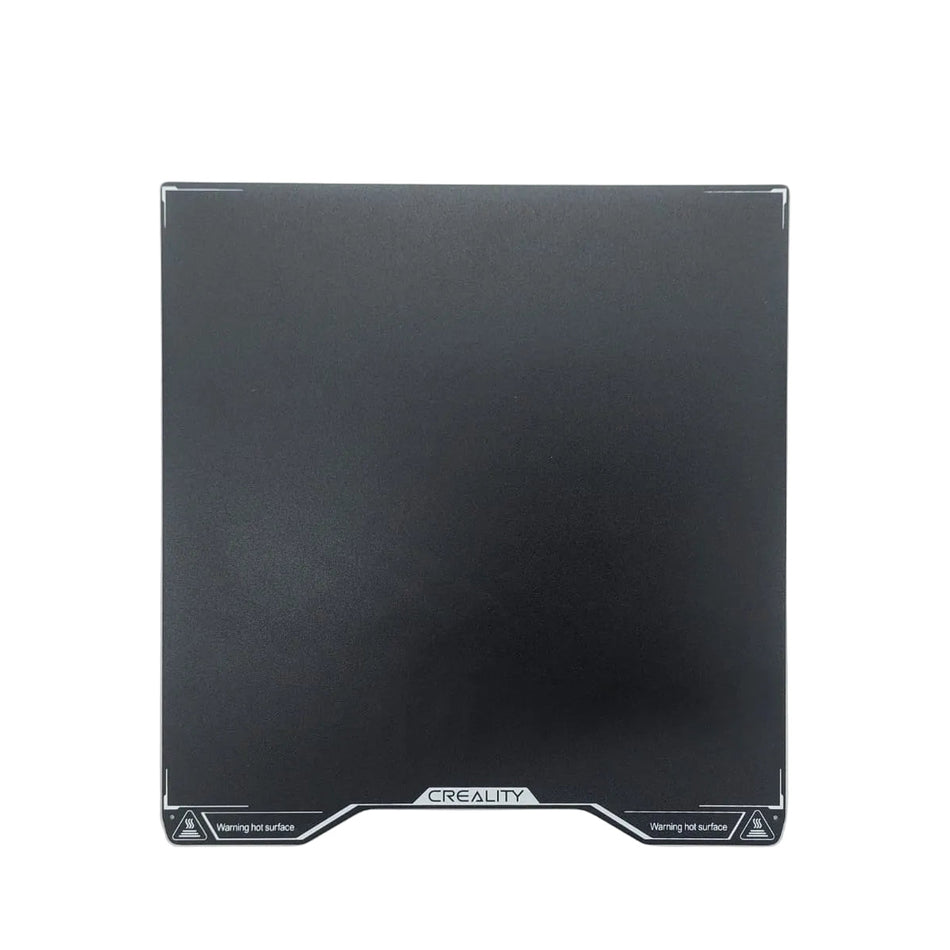Black 3D printing platform with 'Creality' branding on a white background