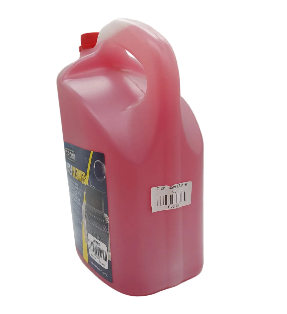 Pink bottle of cleaning solution on a white background