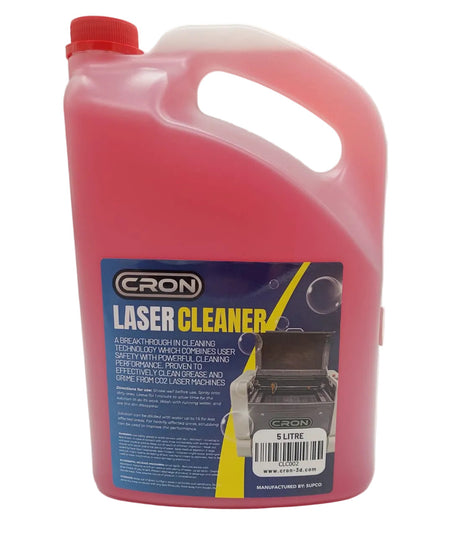 Red laser cleaner container with a label on a white background